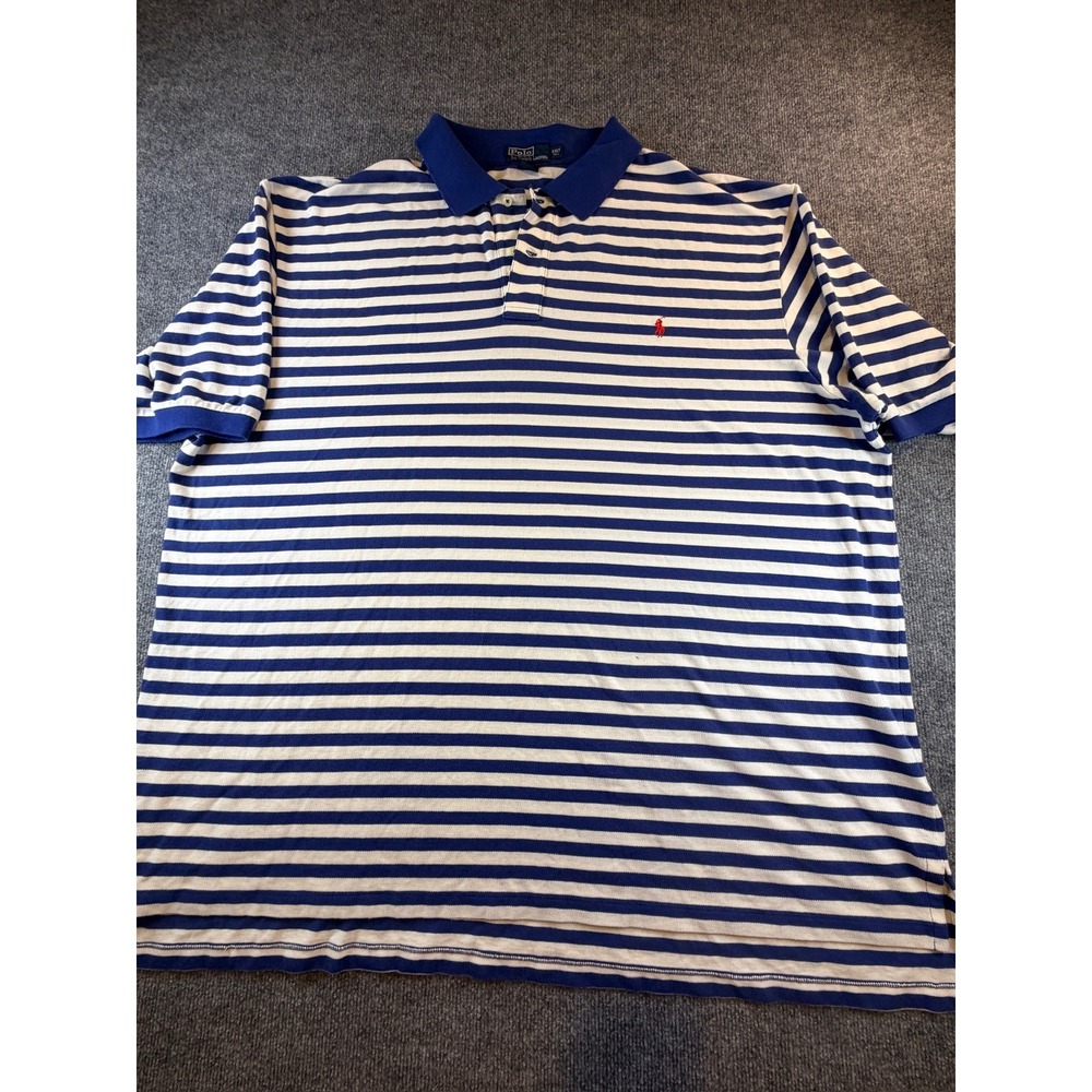 Polo Ralph Lauren Mens Blue White Striped Short Sleeve Polo Shirt Size 3XB 3XL